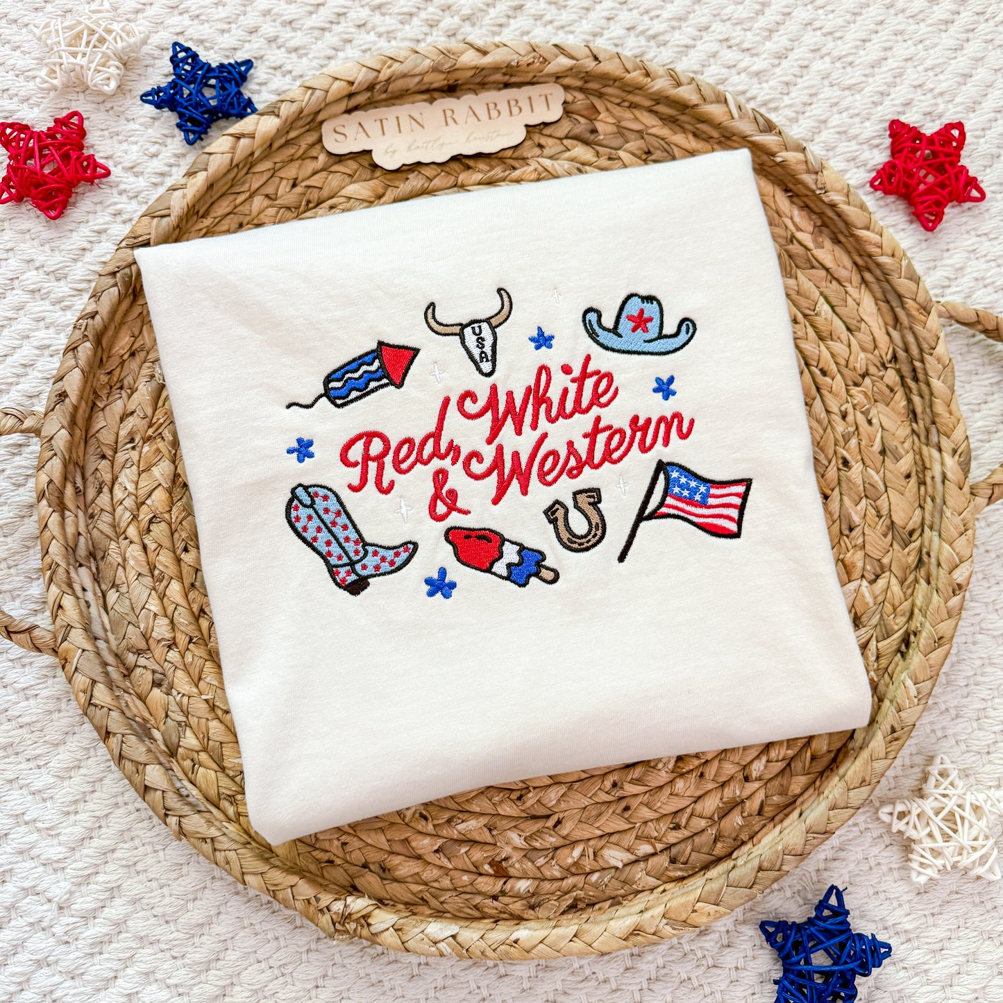 red, white & western embroidered tee
