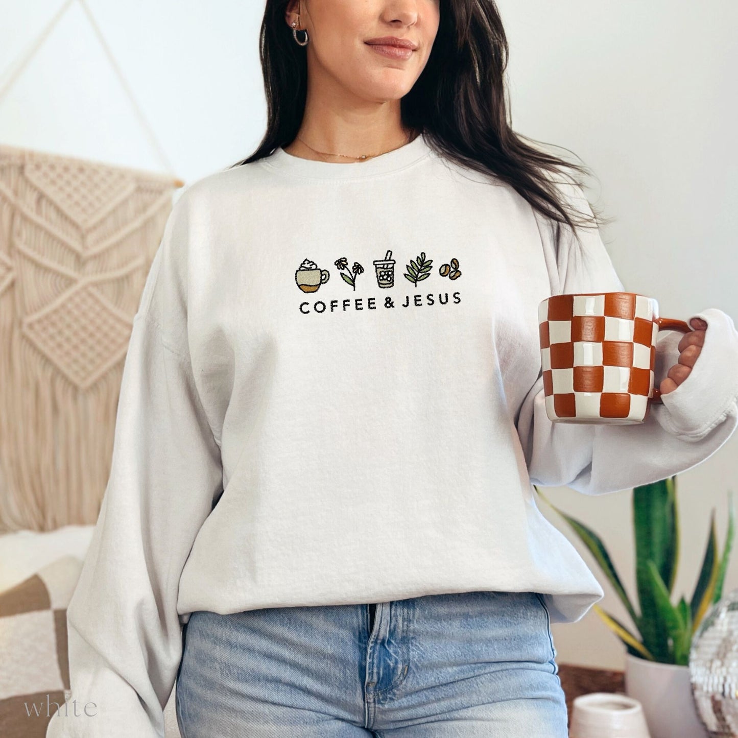 coffee + Jesus embroidered crewneck