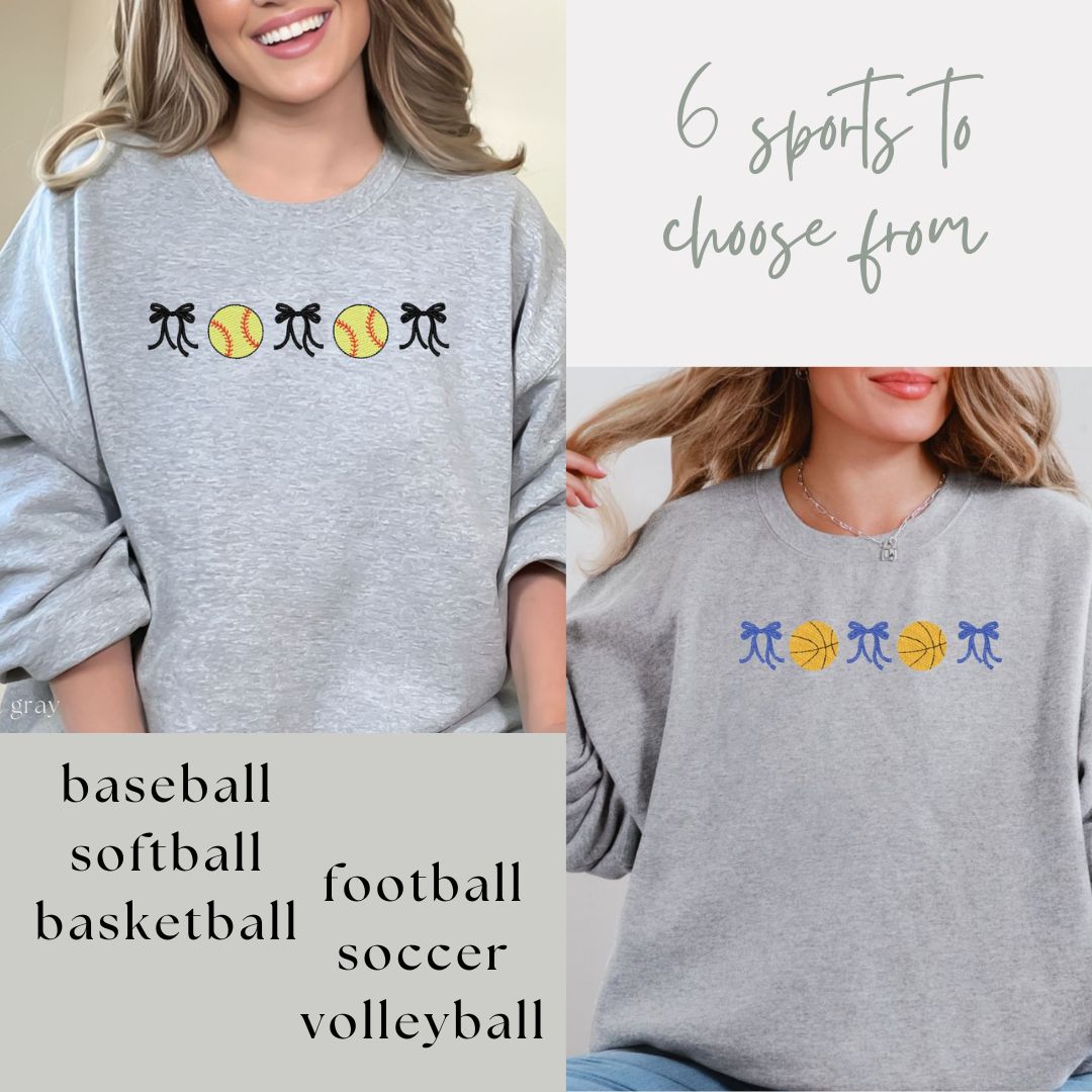 sporty bow trio embroidered crewneck