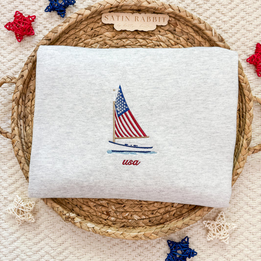 USA sailboat embroidered tee