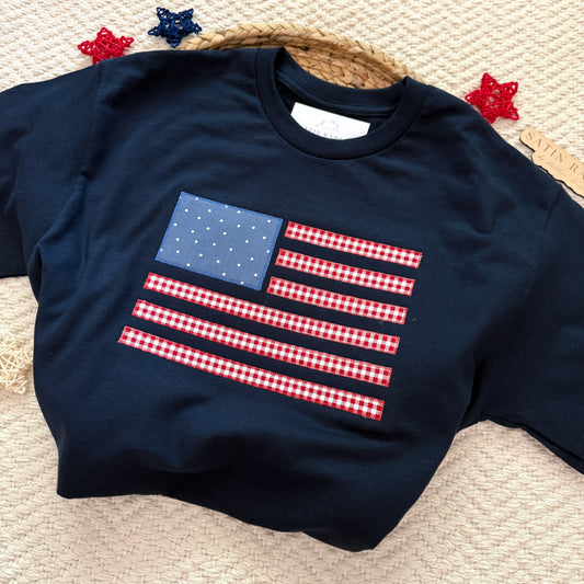 gingham American flag embroidered tee