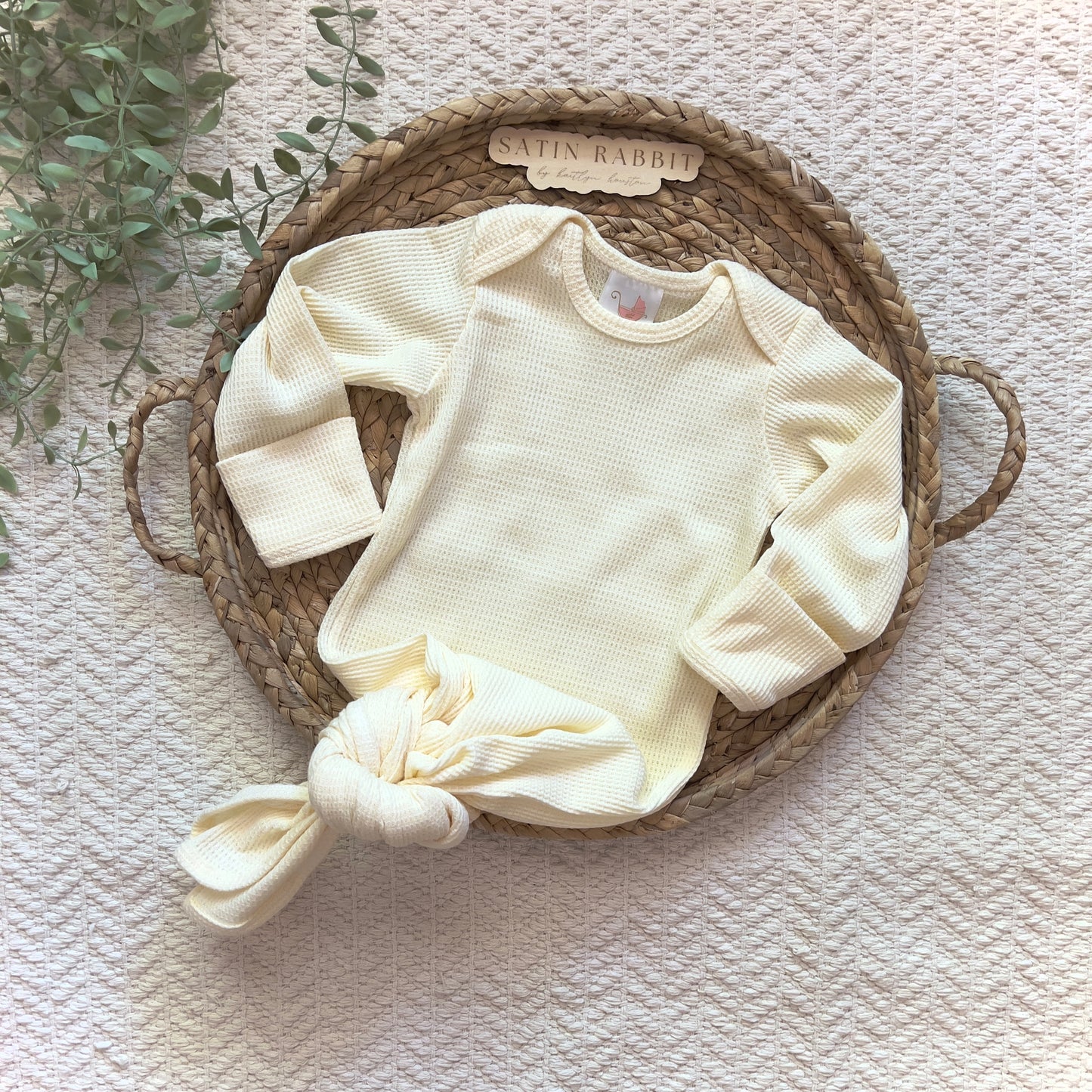 knotted infant gown (waffle knit)