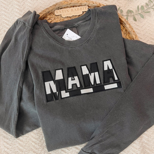 checkered mama embroidered tee (short/long sleeve)