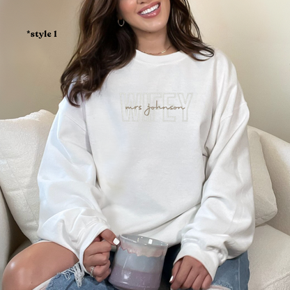 personalized wifey embroidered crewneck