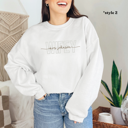 personalized wifey embroidered crewneck