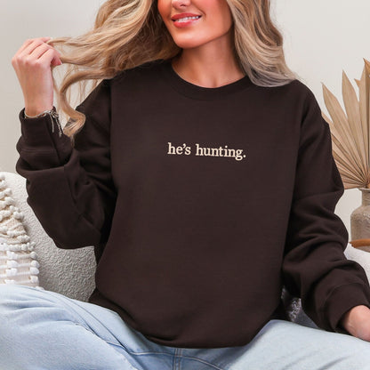 he's hunting embroidered crewneck