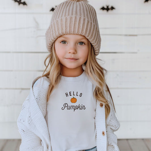 hello pumpkin embroidered youth tee or crewneck