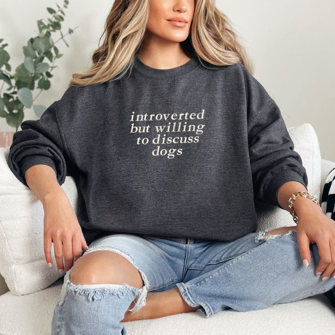 introverted dog embroidered crew