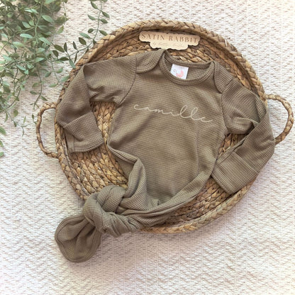 knotted infant gown (waffle knit)