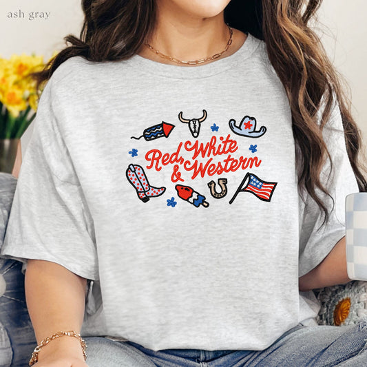 red, white & western embroidered tee